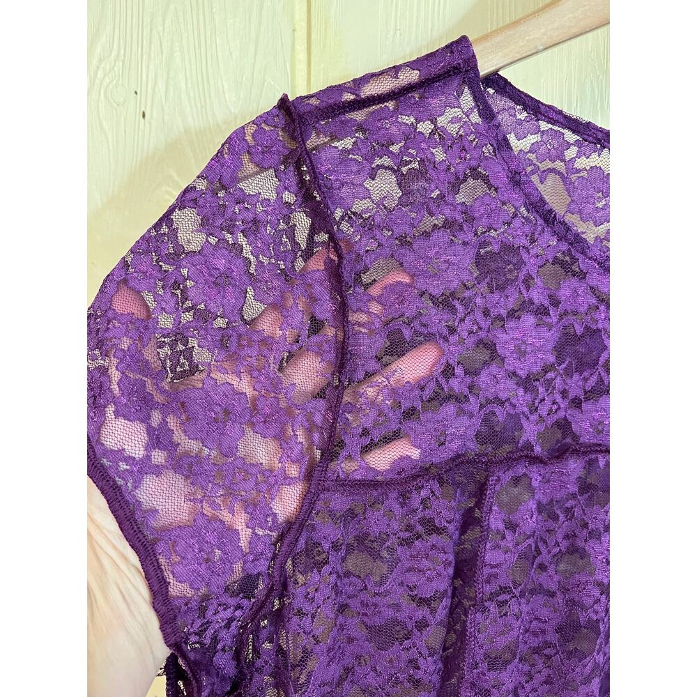 Sexy Sheer Torrid 1X CROP TOP Purple Haze Stretch Lace Festival Festi Blouse NEW - Picture 6 of 13